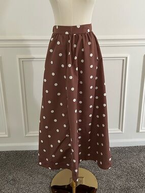 Brown Polka Dot Maxi Skirt with White Dots